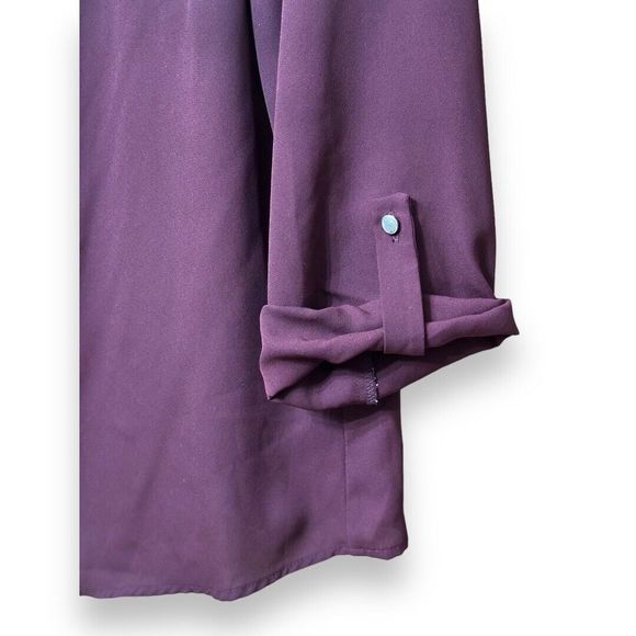 Forever 21 Purple Roll Tab Sleeve Chiffon Vented Back Blouse Sz Small - Picture 3 of 8
